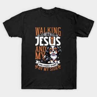 Jesus and dog - King Charles Spaniel T-Shirt